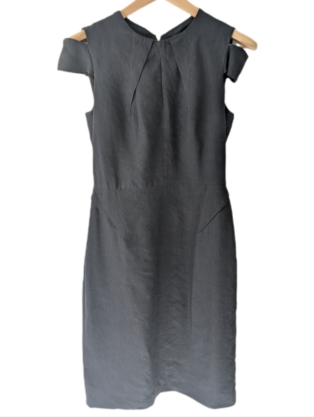 Judith & Charles Navy Blue Linen Blend Keyhole Midi Sheath Dress -8-